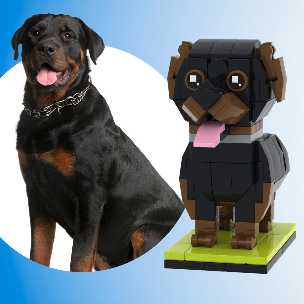 Dog mini-figure made of small building blocks for self-assembly