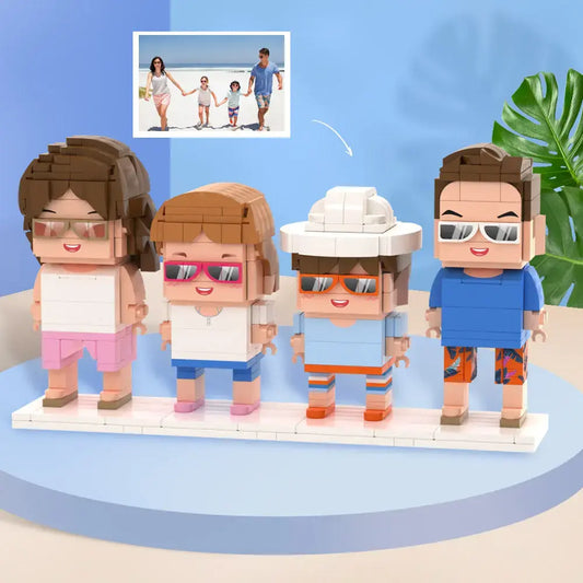 Personalisierte Familien-Figuren aus Klemmbausteinen – 4 Personen – DIY Geschenk zum Selbstaufbau