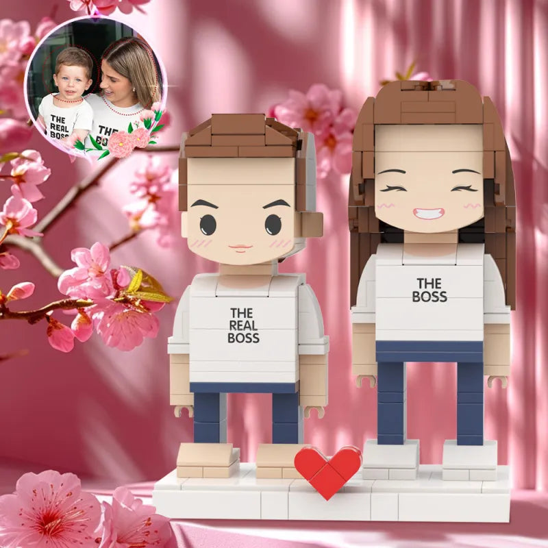 Personalisierte Miniaturfigur aus kleinen Bausteinen zum Selbstaufbau Klemmbausteine - 2 Personen - Mutter + Kind