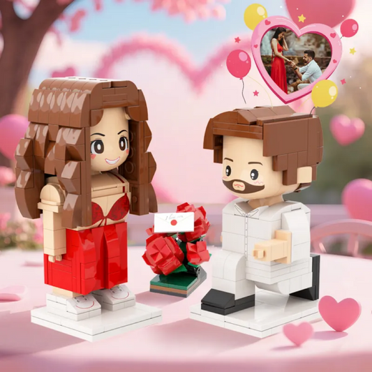 Personalisierte-Figuren aus Klemmbausteinen – 2 Personen Paar Heiratsantrag – DIY Geschenk zum Selbstaufbau