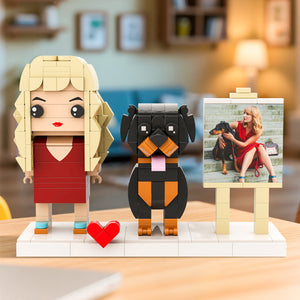 Personalisierte Klemmbaustein-Figuren – 1 Person mit Hund & Fotorahmen – DIY Geschenk zum Selbstaufbau