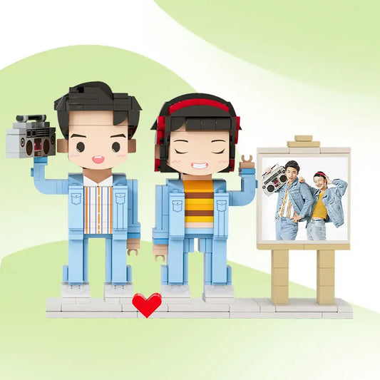 Klemmbaustein-Figuren – 2 Personen mit Fotorahmen – DIY Miniatur-Set zum Selbstaufbau