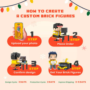 Personalisierte Klemmbaustein-Figuren – 2 Personen mit Herz & Fotorahmen – DIY Geschenk zum Selbstaufbau