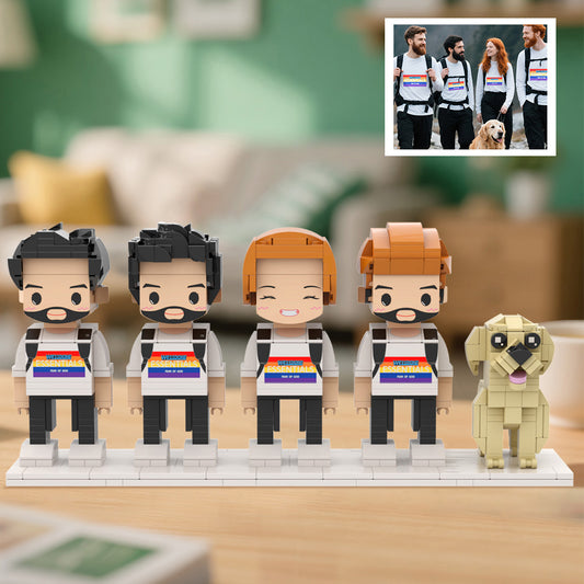 Personalisierte Familien-Figuren aus Klemmbausteinen – 4 Personen + Hund – DIY Geschenk zum Selbstaufbau
