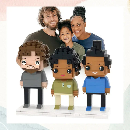Personalisierte Familien-Figuren aus Klemmbausteinen – 3 Personen – DIY Geschenk zum Selbstaufbau