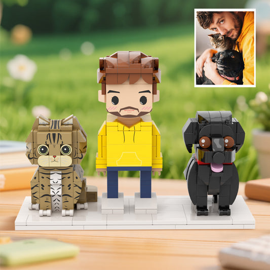 Personalisierte Familien-Figuren aus Klemmbausteinen – 1 Person + 2 Hunde – DIY Geschenk zum Selbstaufbau