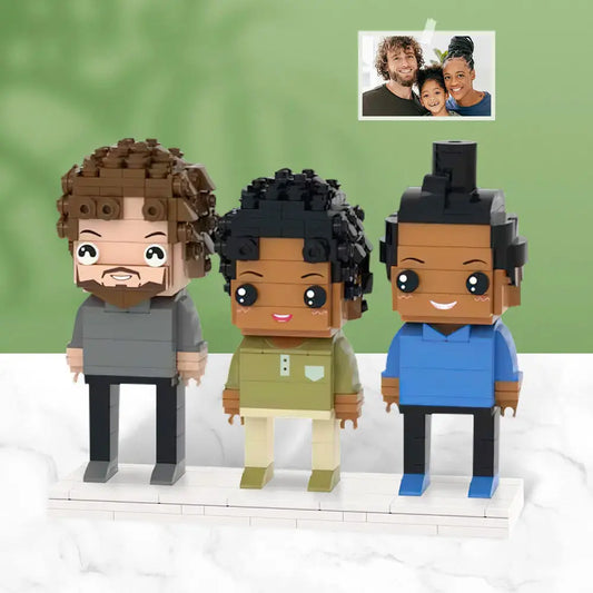Personalisierte Familien-Figuren aus Klemmbausteinen – 3 Personen – DIY Geschenk zum Selbstaufbau