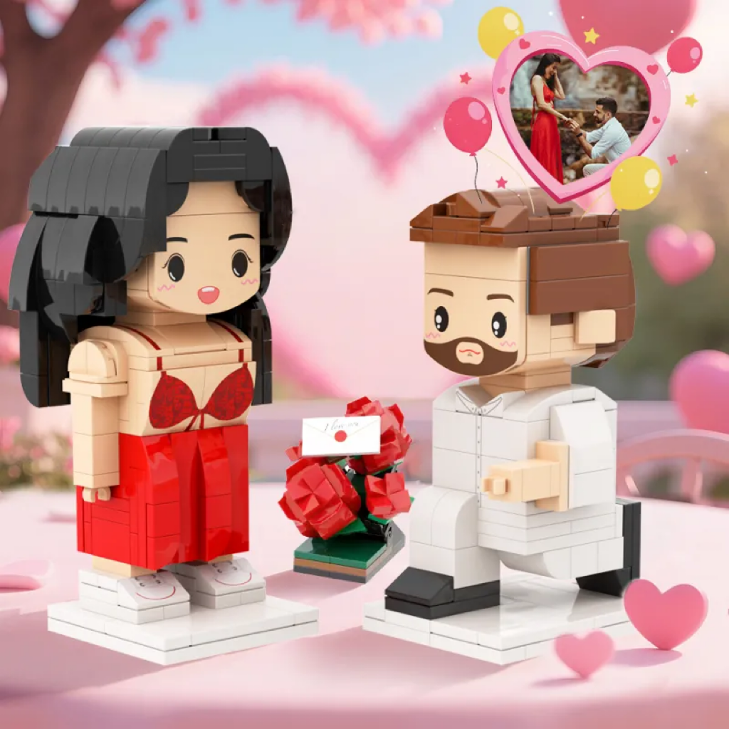 Personalisierte-Figuren aus Klemmbausteinen – 2 Personen Paar Heiratsantrag – DIY Geschenk zum Selbstaufbau
