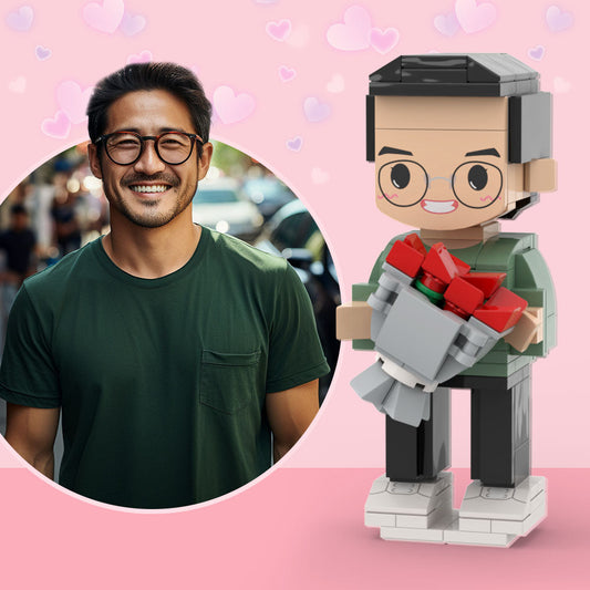 Mann mit Rosen Minifigur aus Klemmbausteinen – DIY Geschenk für Freundin – 1 Person