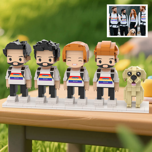Personalisierte Familien-Figuren aus Klemmbausteinen – 4 Personen + Hund – DIY Geschenk zum Selbstaufbau