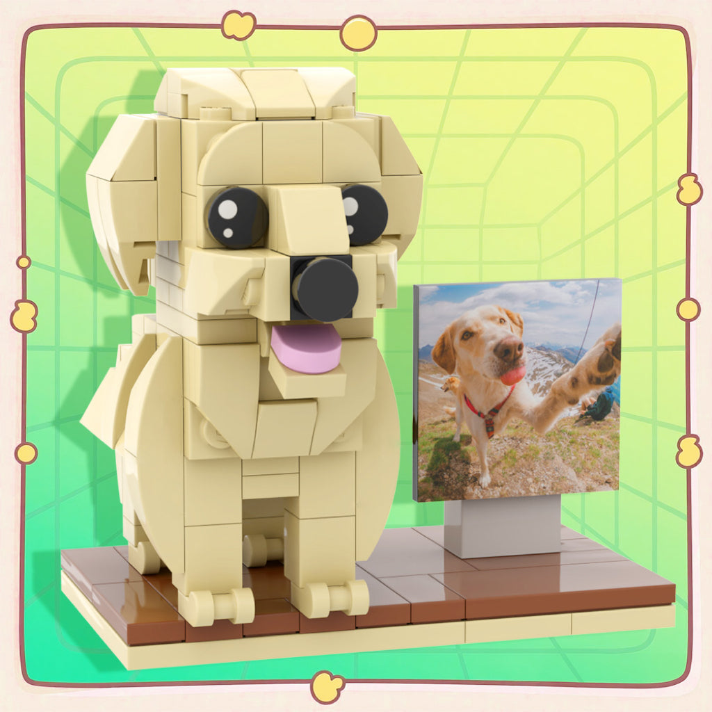 Personalisierte Klemmbaustein-Figur Hund & Fotorahmen – DIY Geschenk zum Selbstaufbau